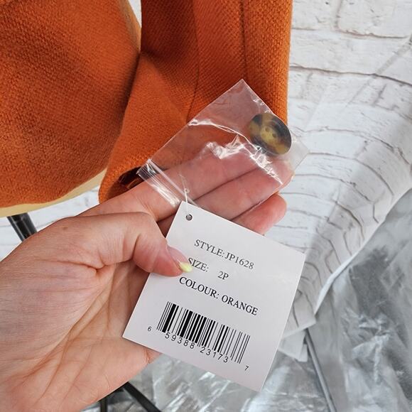 Focus 2000 Orange Tweed Blazer Women 2P Wool Structured Pumpkin Fall Academia - Picture 8 of 9